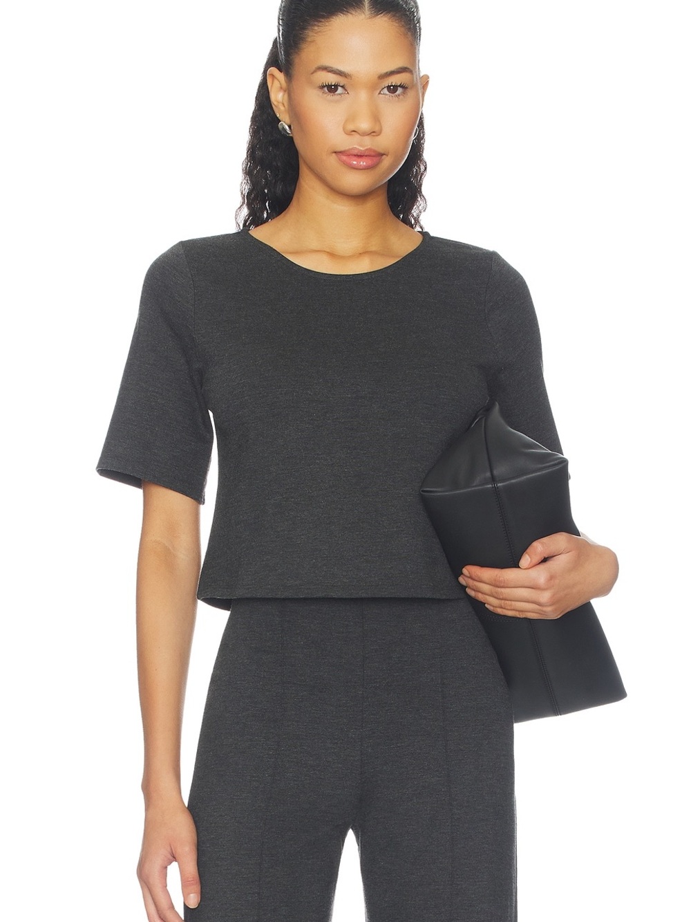 Ripley Rader Ponte Knit Short Sleeve Classic Luxe Top in Charcoal